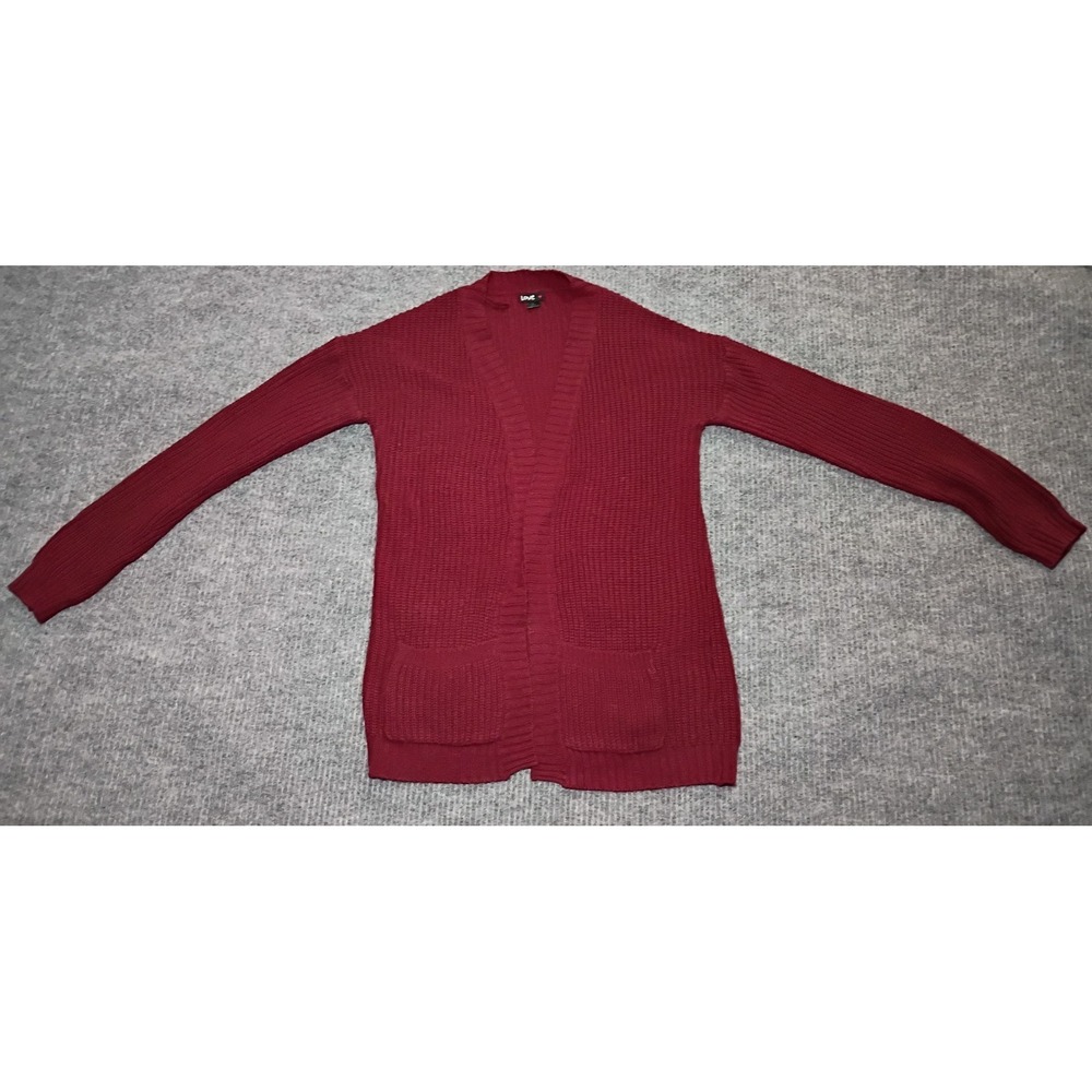 Love Women's Maroon Open Front Ribbed Knit Cardigan Size Large